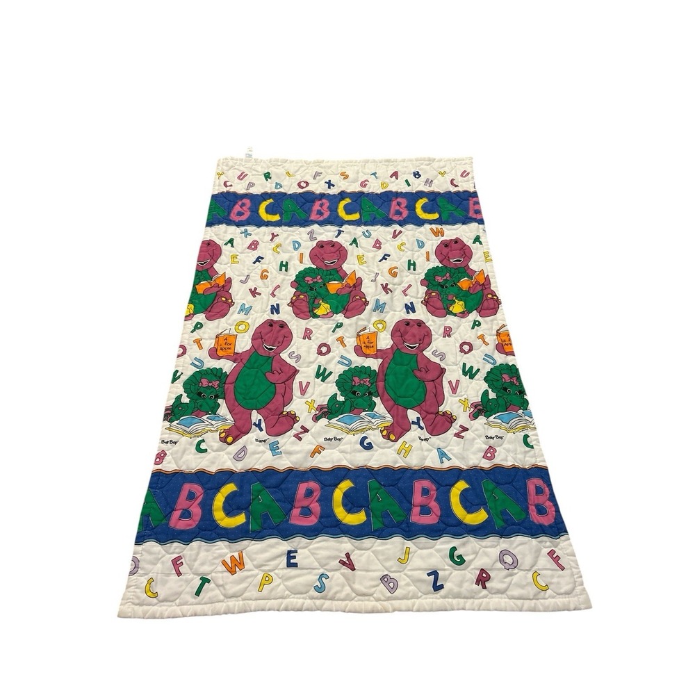 Vintage 1993 Barney Baby Bop ABC Quilted Blanket The Lyons Group 59"x 39"